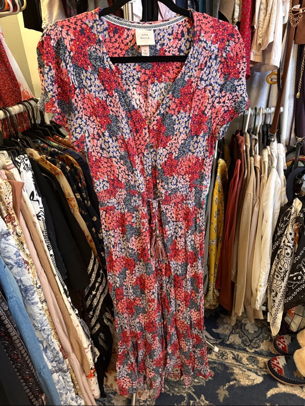 Knox Rose Pink and Blue Floral Tie-Front Maxi Dress